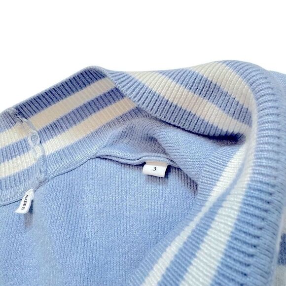 Sandro Paris Opera 'LOVE' Varsity Striped Cardigan Sweater Blue & White L - Picture 10 of 16